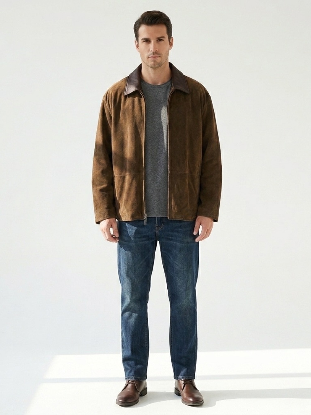 Marc New York Men’s Brown Suede Leather Jacket Quilted Lining XXL
